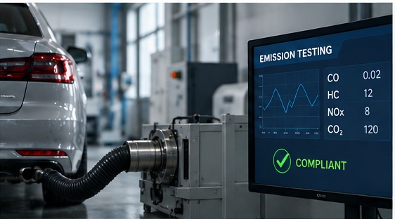 Vehicle emission testing and gas analyser environment